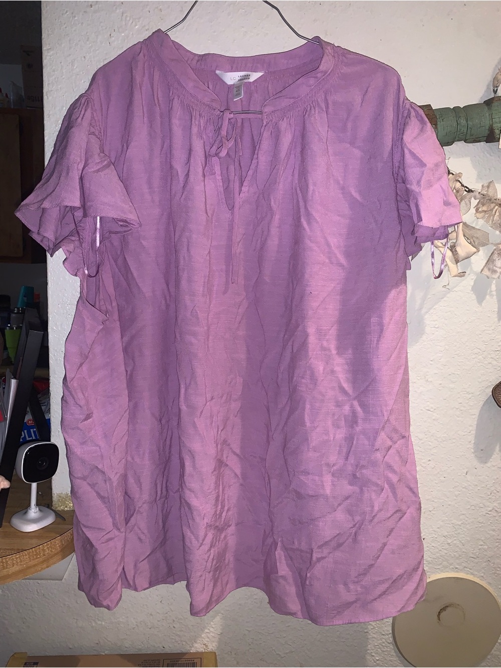 LC Lauren Conrad Pink Lavender Tie-Front Flutter Sleeve Tunic